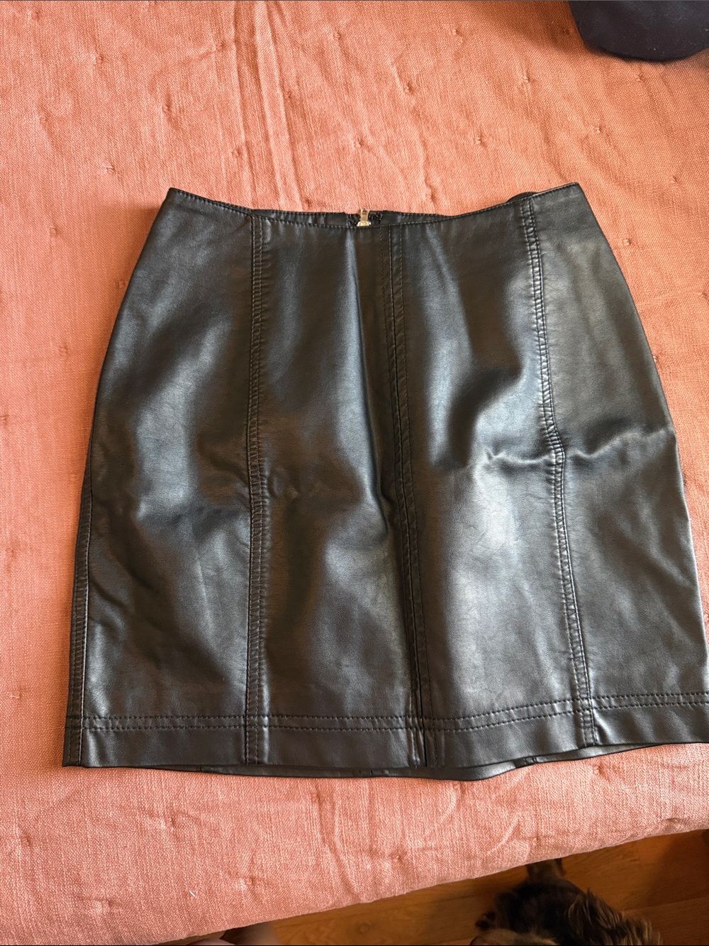 Free People Black Faux Leather Mini Skirt with Panel Stitching